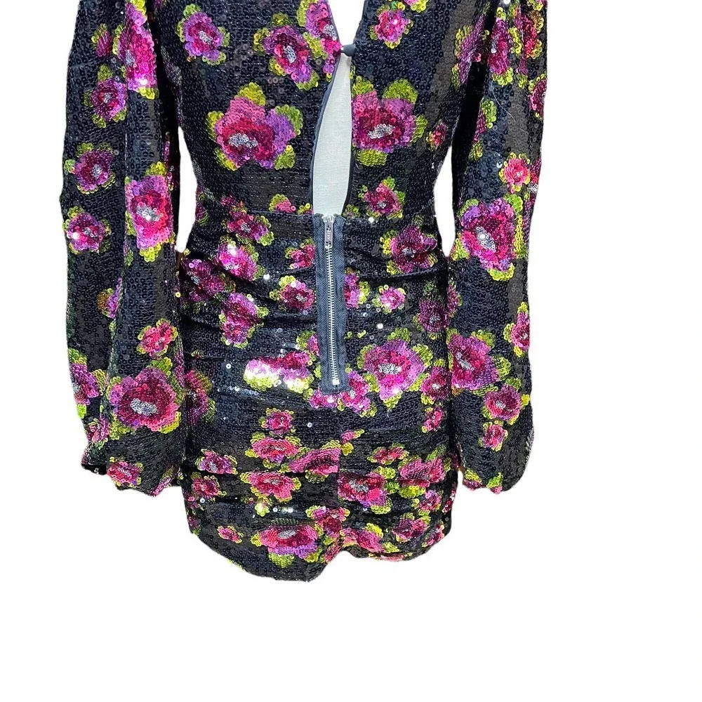 For Love & Lemons‎ Morrison Mini Dahlia Floral Dress Black Sequin Size XS - Picture 11 of 13